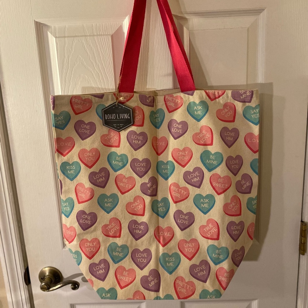 Valentines Day Tote, Extra Large Conversation Hearts Reusable Tote Large Handles